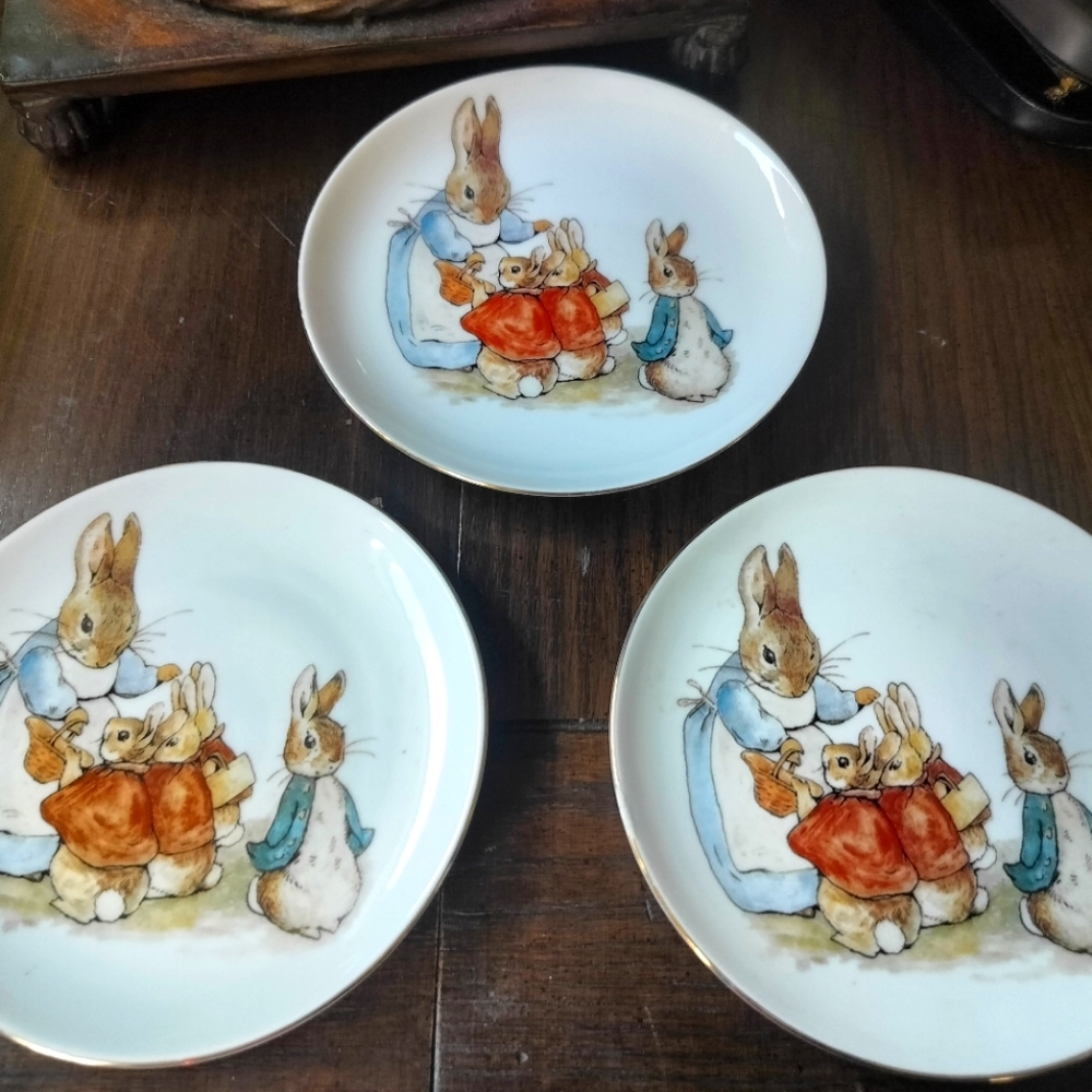 Beatrix Potter mama bunny porcelain plates, set of three, vintage